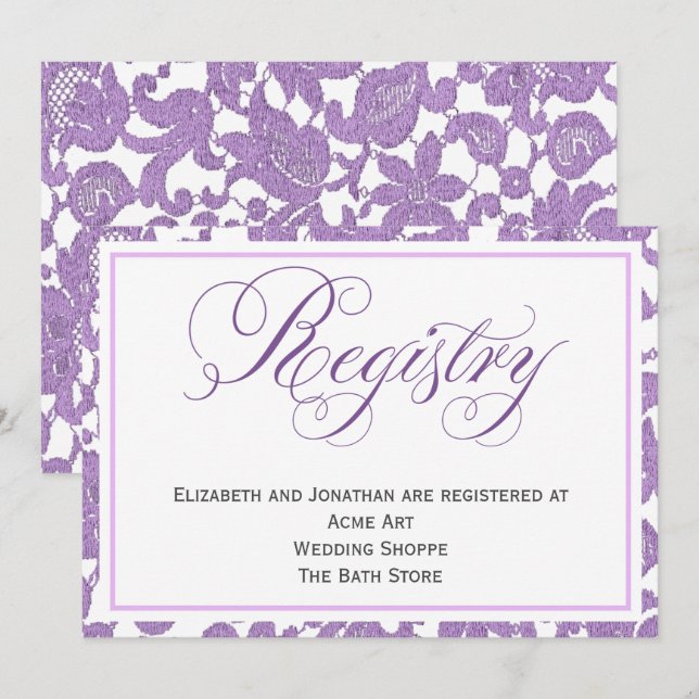 Lavender Lace Wedding Registrierungskarte Einladung (Vorne/Hinten)