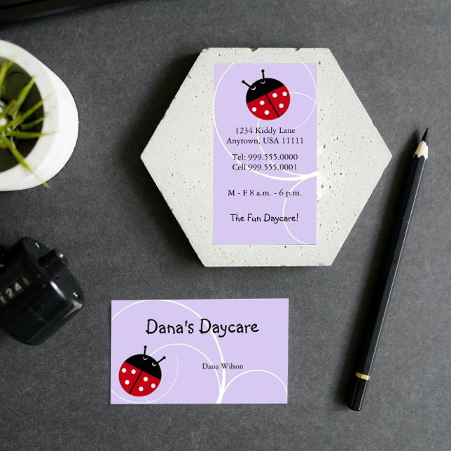 Lavender Ladybug Daycare Business Card Visitenkarte (Lavender Ladybug Daycare Business Card)
