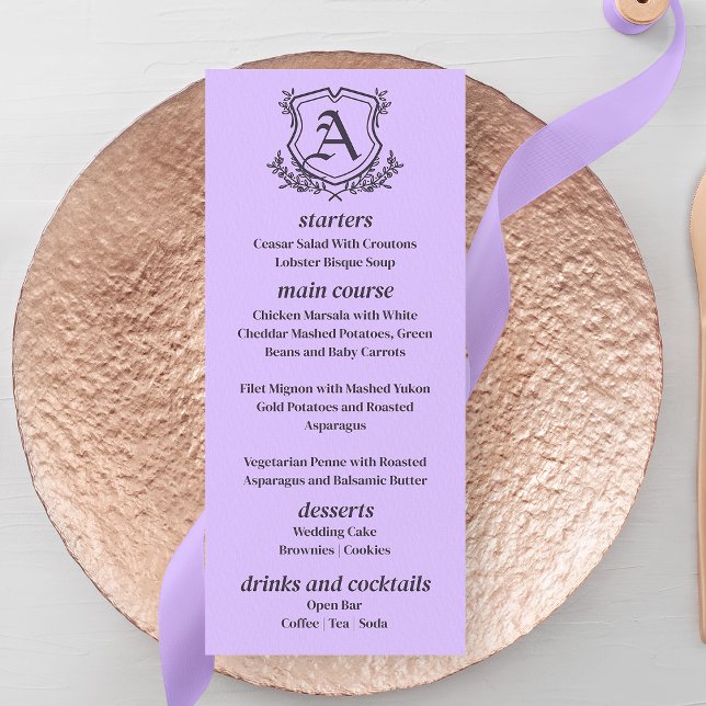 Lavender Leaf und FLoral Monogram Wedding Menu Menükarte (Von Creator hochgeladen)