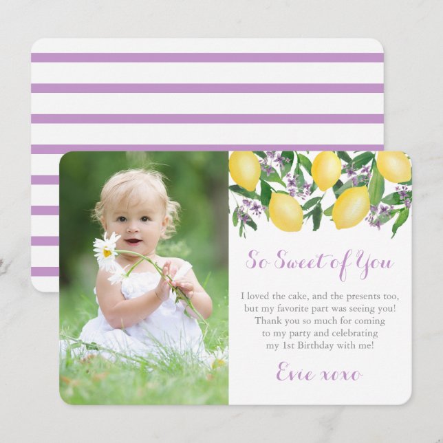 Lavender Lemons Little Girl Birthday Party Foto Dankeskarte (Vorne/Hinten)