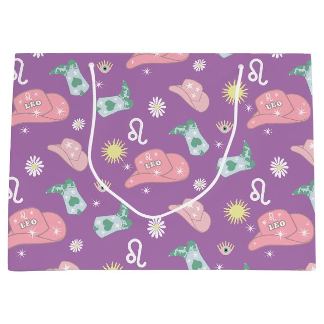 Lavender Leo Zodiac Pattern Ästhetik Große Geschenktüte (Vorderseite)