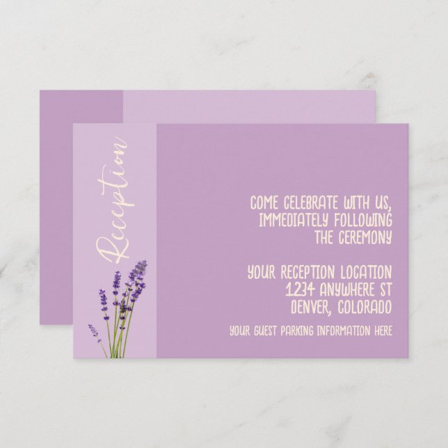 Lavender Liebe Hochzeitsempfang Begleitkarte (Vorne/Hinten)