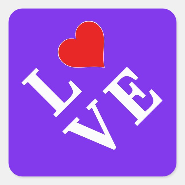 Lavender LIEBE Modernes Design Quadratischer Aufkleber (Vorderseite)