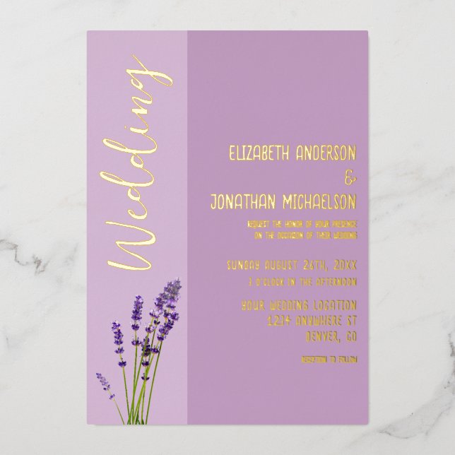 Lavender Liebe Wedding Folieneinladung (Vorderseite)