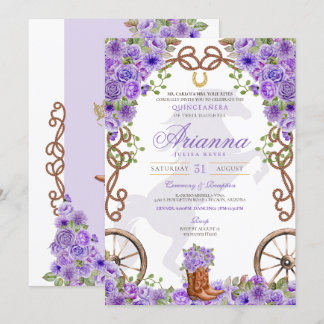 Lavender Light Lila Western Charro Quinceañera Einladung