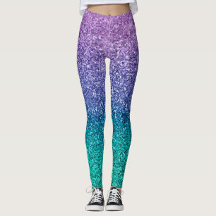 Lavender Lila & Aquamarin Aqua Green Funkelnd Glit Leggings