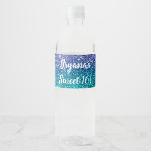 Lavender Lila & Aquamarin Aqua Green Funkelnd Glit Wasserflaschenetikett