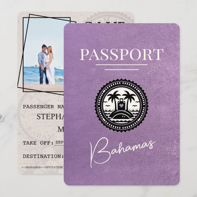 Lavender Lila Bahamas Passport Save the Date (Vorne/Hinten)