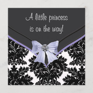 Lavender Lila Black Damask Bow Baby Dusche Einladung