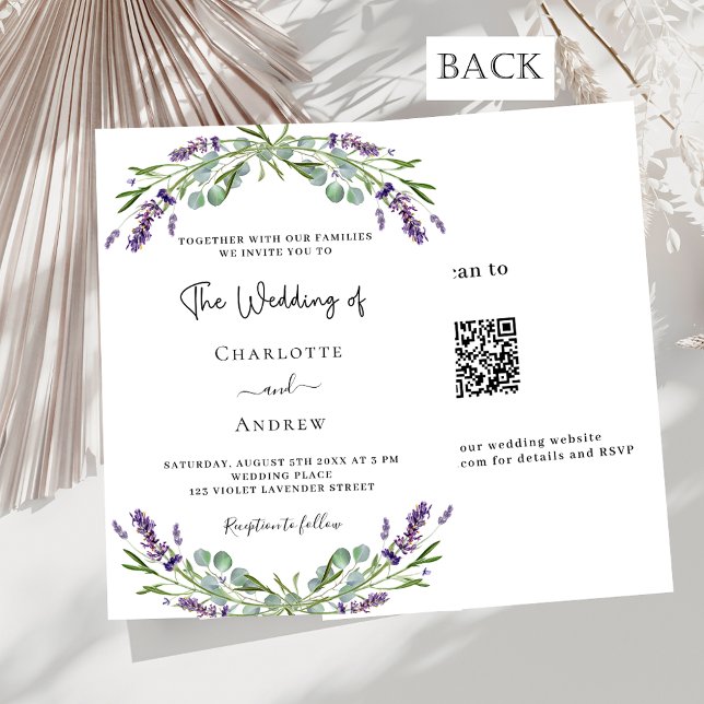 Lavender lila Blumengrün QR UAWG Hochzeit Einladung (Von Creator hochgeladen)