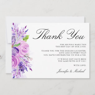 Lavender Lila Blumenhochzeit Dankeschön Karte