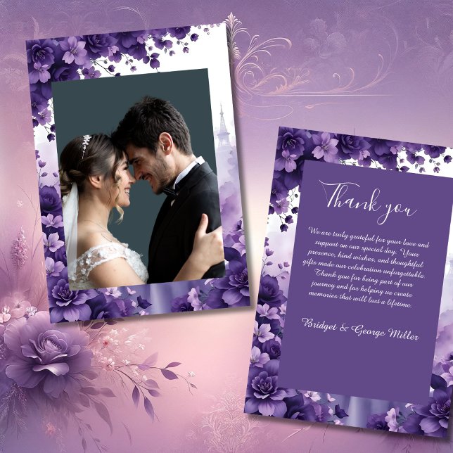 Lavender & Lila Blumenhochzeit mit Paris Eiffel Dankeskarte (Von Creator hochgeladen)