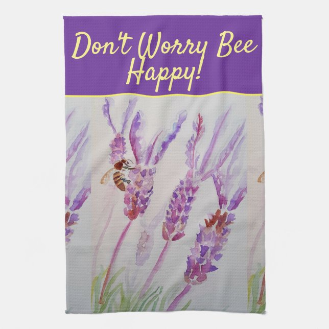 Lavender Lila Blumenkunst Keine Sorge Bee Happy T Geschirrtuch (Vertikal)