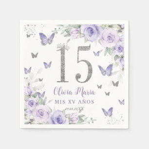 Lavender Lila Blumenschmetterlinge Quinceñera 15 Serviette