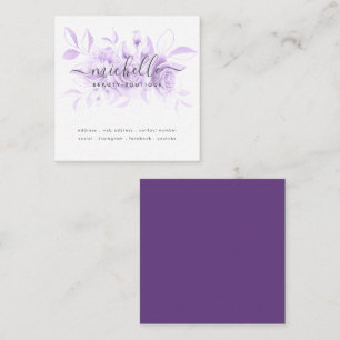 Lavender Lila Blumenschrift Beauty Boutique Quadratische Visitenkarte