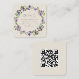 Lavender Lila botanischer Kranz QR Code Hochzeit Begleitkarte