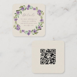 Lavender Lila botanischer Kranz QR Code Hochzeit Begleitkarte