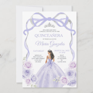Lavender Lila Bow Princess Silver Quinceañera Einladung