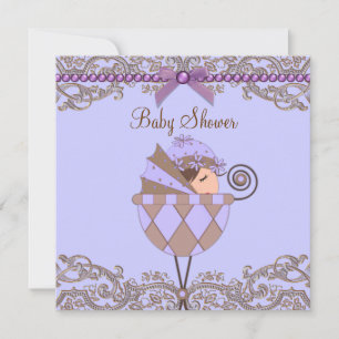 Lavender Lila Brown Lace Girl Babydusche Einladung