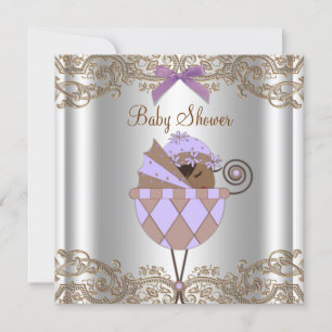 Lavender Lila Brown Lace Girl Babydusche Einladung