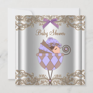 Lavender Lila Brown Lace Girl Babydusche Einladung
