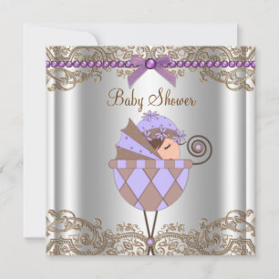 Lavender Lila Brown Lace Girl Babydusche Einladung