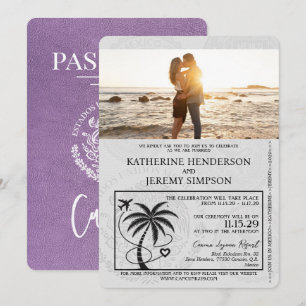 Lavender Lila Cancun Passport Wedding Einladung