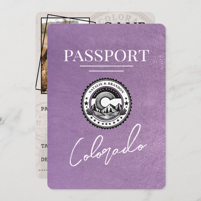 Lavender Lila Colorado Passport Save the Date (Vorne/Hinten)
