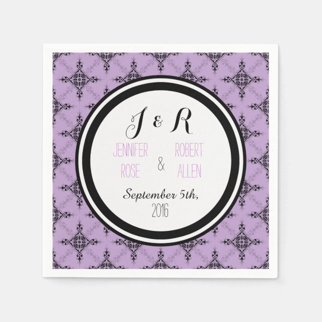 Lavender Lila Damask Wedding Napkins Serviette (Vorderseite)