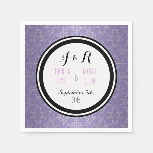 Lavender Lila Damask Wedding Napkins Serviette (Vorderseite)