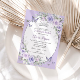 Lavender Lila Flora Schmetterlinge Quinceañera Einladung