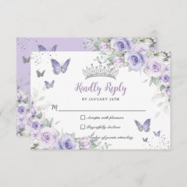 Lavender Lila Flora Schmetterlinge Quinceañera RSVP Karte