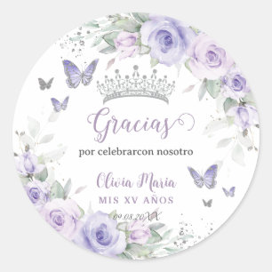 Lavender Lila Flora Schmetterlinge Quinceañera Runder Aufkleber