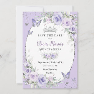 Lavender Lila Flora Schmetterlinge Quinceañera Save The Date