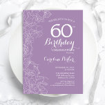 Lavender Lila Floral 60. Geburtstagsparty Einladung<br><div class="desc">Lavender Lila florale 60. Geburtstagsparty Einladung. Minimalistisches modernes Design mit botanischen Kontur Zeichnungen Akzente und Typografie Drehbuch Schriftart. Einfache,  trendige Einladungskarte für eine stilvolle Damenfeier. Kann für jedes Alter angepasst werden. Gedruckte Zazzle Einladungen oder Sofortdownload digitalen druckbaren Vorlage.</div>