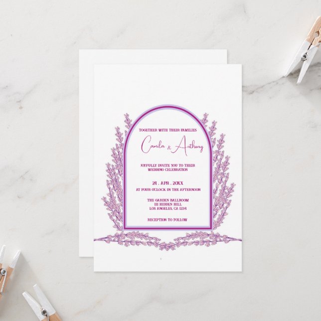 Lavender Lila Floral Boho Wedding Einladung (Vorderseite/Rückseite Beispiel)