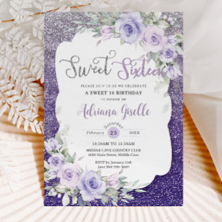 Lavender Lila Floral Butterfells 16 . Geburtstag Einladung