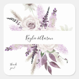 Lavender Lila Floral Vielen Dank Quadratischer Aufkleber