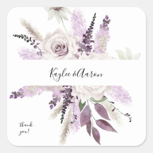 Lavender Lila Floral Vielen Dank Quadratischer Aufkleber