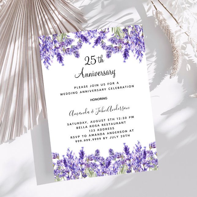 Lavender lila Florale 25. Hochzeitstag Einladung (Von Creator hochgeladen)