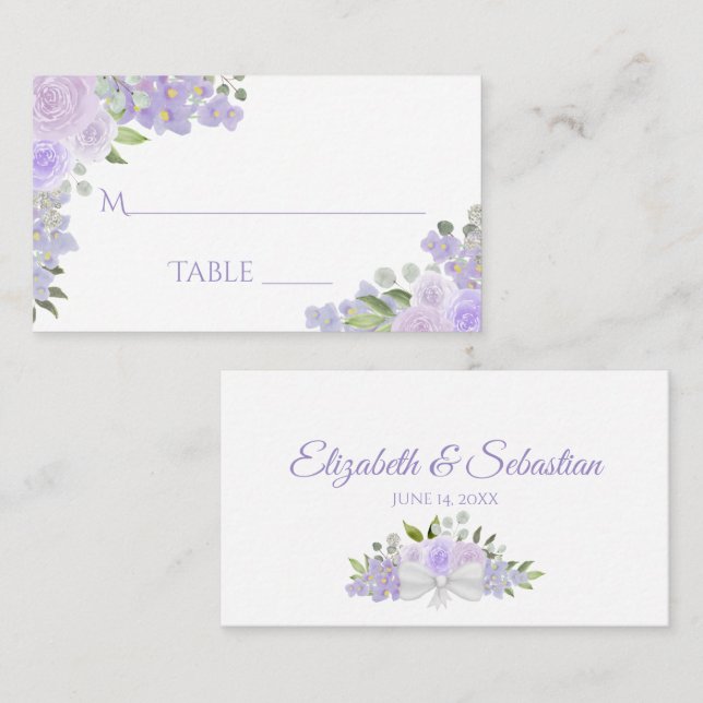 Lavender Lila florale Elegant Hochzeitssommerkarte Platzkarte (Vorne/Hinten)