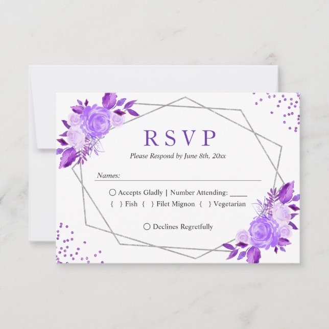 Lavender Lila florgraue Rahmen Wedding RSVP Karte (Vorderseite)