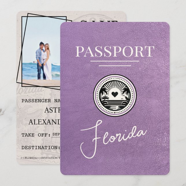 Lavender Lila Florida Passport Save the Date (Vorne/Hinten)