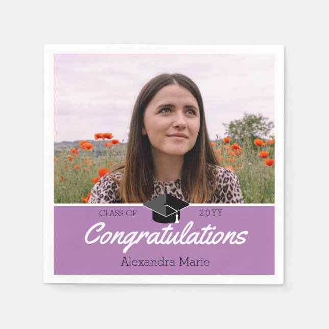 Lavender Lila Foto Abschluss Class of 2022 Serviette (Vorderseite)
