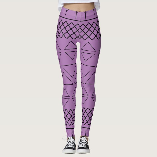Lavender Lila Geometric Muster Leggings (Vorderseite)