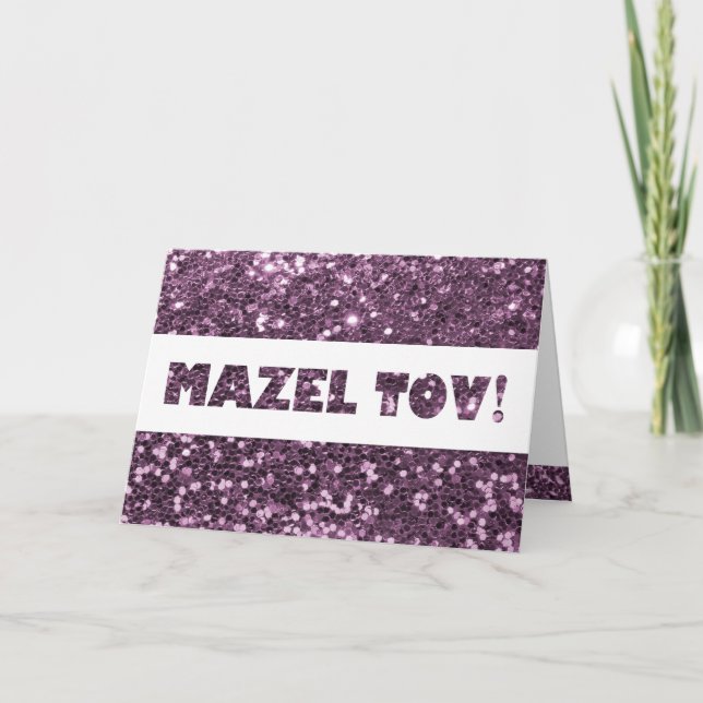 Lavender Lila Glitzer Mazel Tov Herzlichen Glückwu Karte (Vorderseite)