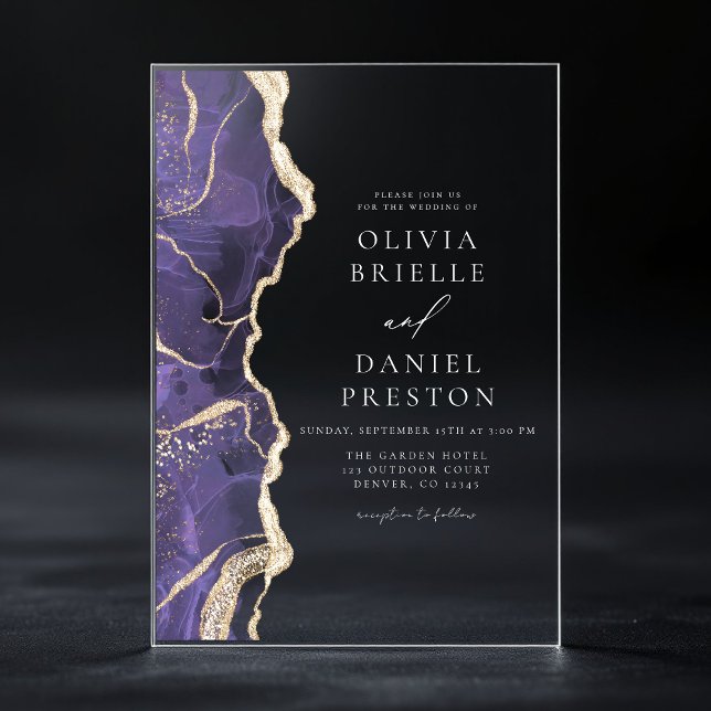 Lavender Lila Gold Agate Moderne Hochzeit Acryleinladungen (Von Creator hochgeladen)
