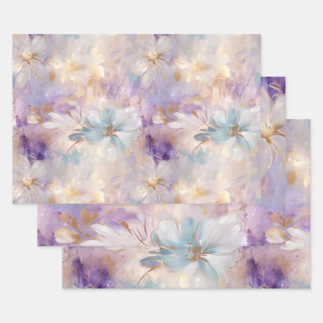 Lavender Lila Gold Glam Floral Brautparty Geschenkpapier Set (Set)