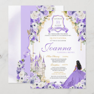 Lavender Lila & Gold Royal Princess Quinceanera Einladung