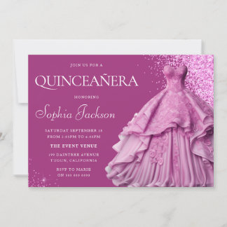 Lavender Lila Gown Quinceanera Party 15. Einladung